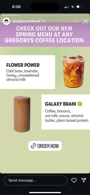 Spring menu vegan options (not flower power)  at Gregory's Coffee in Melville