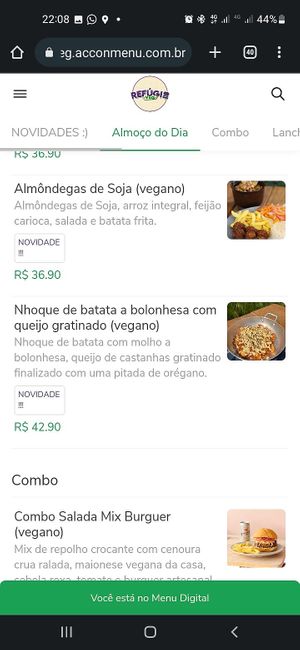 Cardápio digital at Refúgio Veg in Rio De Janeiro