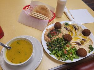 Lentil soup and the Super Vegetable Platter! at Sahara Palace Mediterranean Restaurant in Rockford