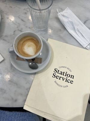 Oat milk coffee  at Station Service in Rouen