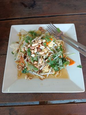 Fried noodles with veggies at JaJa's Restaurant Thai Vegan in Koh Phangan
