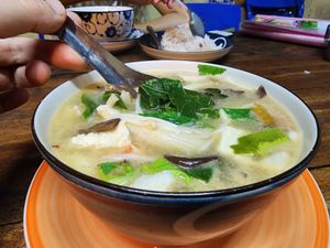 Tom yam Masaroom soup at JaJa's Restaurant Thai Vegan in Koh Phangan