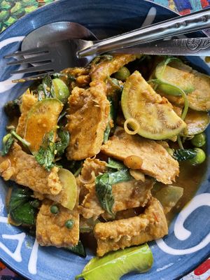 Thai spicy stir fry pork - Number 13  at JaJa's Restaurant Thai Vegan in Koh Phangan