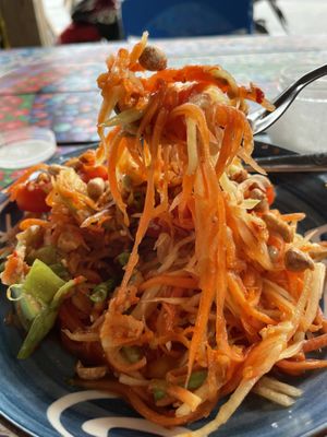 Papaya salad close-up  at JaJa's Restaurant Thai Vegan in Koh Phangan