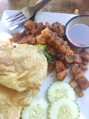 Pork and omelette at JaJa's Restaurant Thai Vegan in Koh Phangan