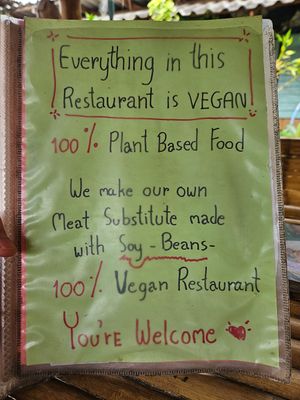 Menu front page at JaJa's Restaurant Thai Vegan in Koh Phangan