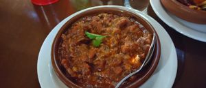 Fake beef and beans in smokey sauce at El Saloon in Gran Canaria