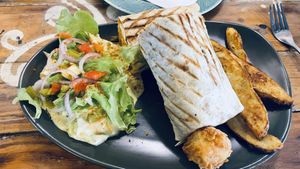 Burrito with Roasted Tofu (vegan)  at Shlomo in Grand Baie