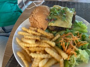 Lentil burger at Vanilla Village in Black River