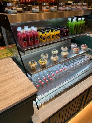 Grab and go juices, fruit cups, nut butters at Fit Food in Tirana