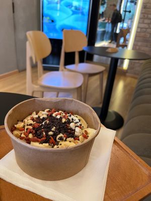 Porridge bowl at Fit Food in Tirana