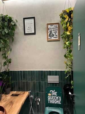 Bathroom decor at Fit Food in Tirana