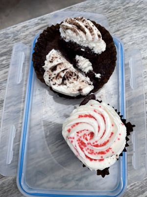 Chocolate (top) and Red Velvet (bottom)  at Crushcakes & Cafe in Santa Barbara