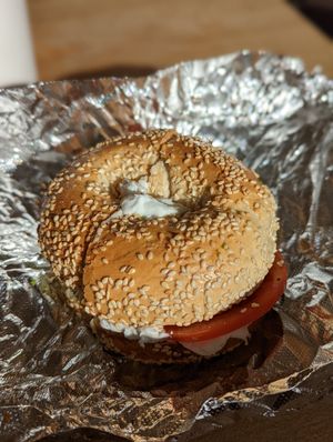 Sesame bagel sandwich at Moe's Broadway Bagel in Longmont