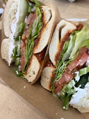 Veggie bagel sandwich  at Moe's Broadway Bagel in Longmont
