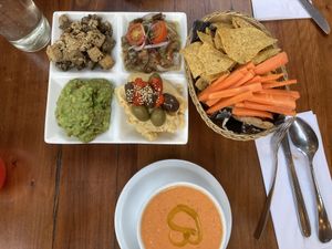Snack dishes to share with gazpacho   at El Huerto in Santiago
