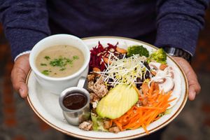 Soup and salad at El Huerto in Santiago