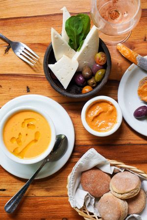 Gazpacho and olives at El Huerto in Santiago