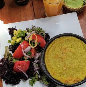pastel de choclo y ensalada chilena at El Huerto in Santiago