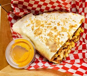 Mac and cheese quesadilla at Happy Taco in Toronto