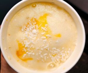 Mango coconut ice cream (tastes way better than it looks) at Happy Taco in Toronto