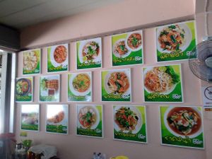 Wall menu left side at Veggie Vegan Buffet in Chiang Rai