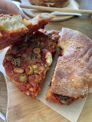 So delicious! Maltese ftira  at Coffee Circus Joy in Marsalforn