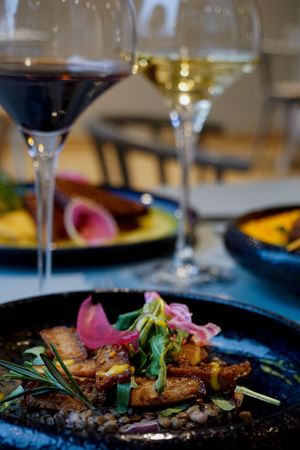 
lentil salad, tarragon and "tofu bacon" at La Brasserie Bleue in Vannes