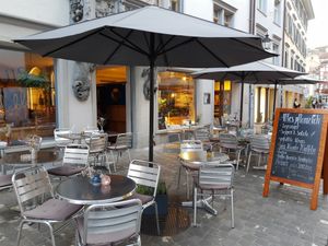 Outdoor seating at Formidable Pelikan in St Gallen