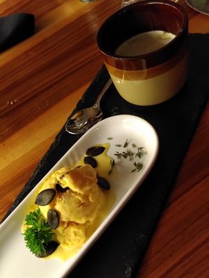 Kürbissorbet und Kürbissuppe at Formidable Pelikan in St Gallen