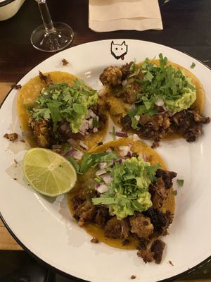 Chipotle cauliflower tacos minus the cheese!  at Wolf Sharing Food Market in Brussels