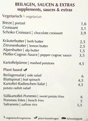 menu - side dishes at MUC - Käfer - T2 in Munich