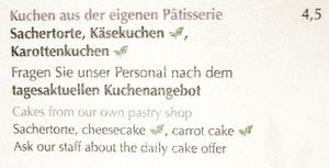 menu - cakes at MUC - Käfer - T2 in Munich