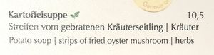 menu - vegan potato soup at MUC - Käfer - T2 in Munich