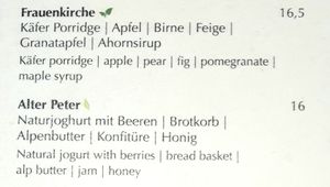 menu - vegan porridge and vegetarian yogurt at MUC - Käfer - T2 in Munich