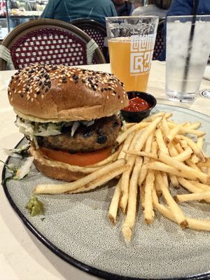 Black bean burger with fries. Really tasty!   at Market On Main in Columbia