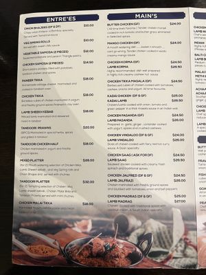 Menu  at Kaikoura Indian in Kaikoura