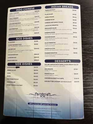 Menu  at Kaikoura Indian in Kaikoura