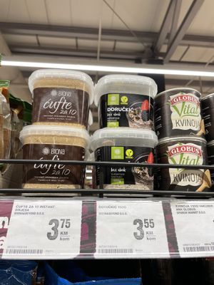 Biona brand vegan products (local)  at Mercator Hipermarket in Mostar