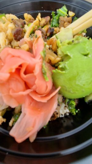 Large bowl with double vegan steak and tofu at PokeBox in Nags Head