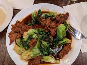 Stir Fried Bok Choy with Soy Pepper Steak at Urban Vegan - Lake View in Chicago