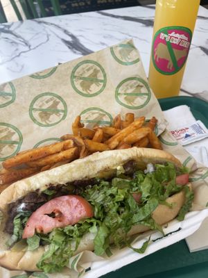 The “Hold up! Wait a min!” Philly Cheesesteak 10/10. Fries are the BEST here!  at Can't Believe It's Not Meat - Chicago Ave in Chicago