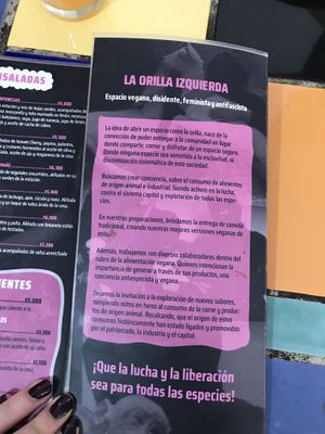 Message on menu  at Violeta Dulceria Vegana in Valparaiso