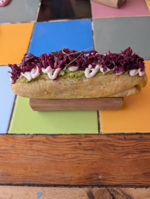 Completo Italiano with sauerkraut at Violeta Dulceria Vegana in Valparaiso