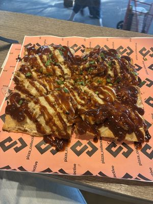 Vegan chicken BBQ pizzaa  at Pizza Collective in New York City