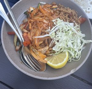 Spicy noodles vegan with tofu and not too spicy😄  at Aung MayLiKa - 1st St in Benicia