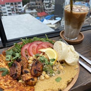Hummus plate & soy latte  at The Royal Food & Drink in Seoul