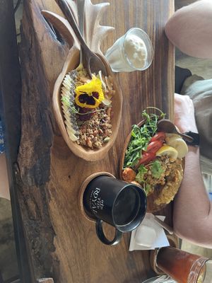 Soy yogurt and granola bowl and tempeh hummus plate   at The Royal Food & Drink in Seoul