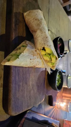 Vegan avocado and bean burrito at La Malinche in Tulum