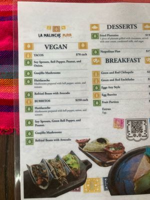 Vegan menu  at La Malinche in Tulum